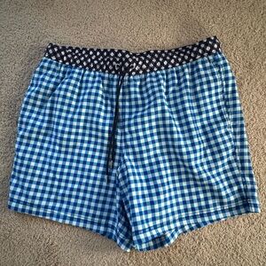 Lands End Blue Gingham Swim Trunks